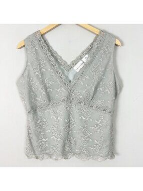 Women's Y2K Babydoll Floral Lace Overlay Tank Top Gray Boho Fairy Size Large